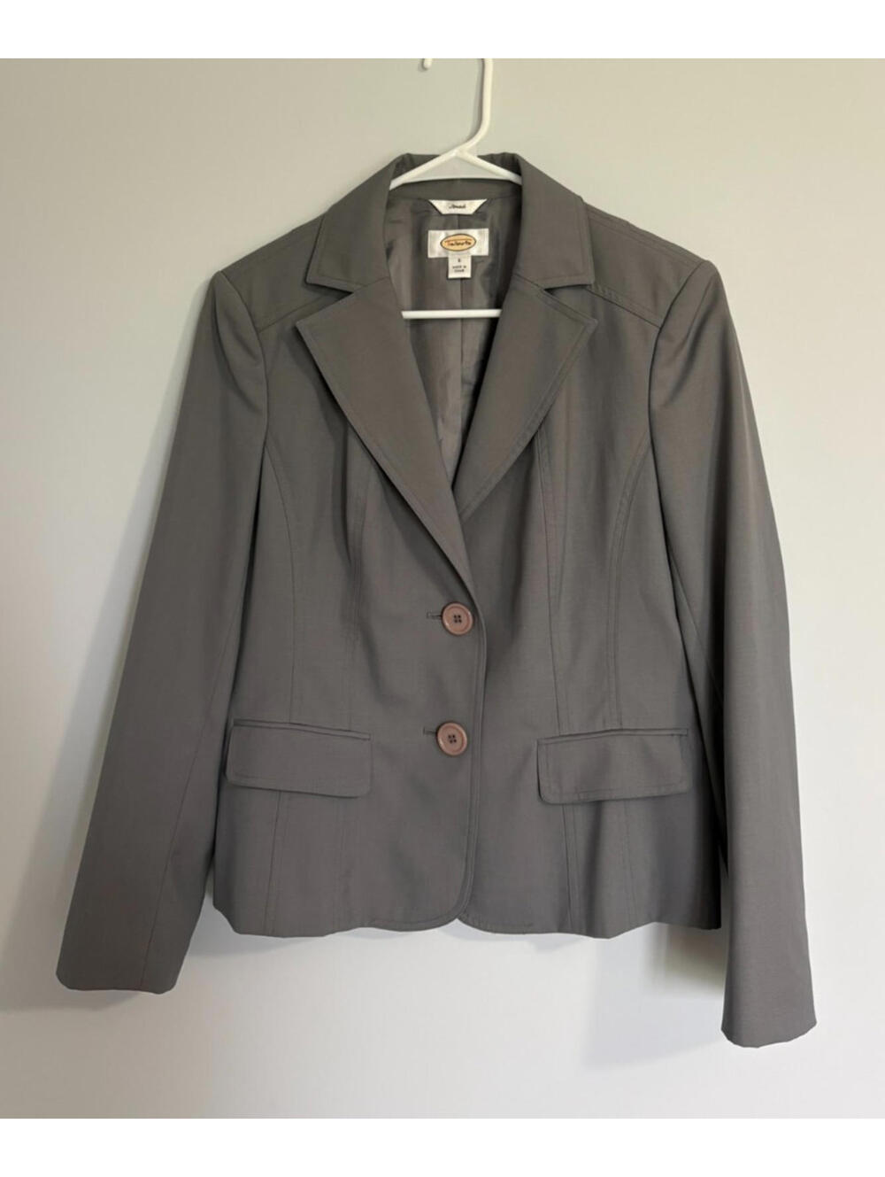 Talbots Stretch Gray Wool Silk Blazer Two Button Career Basic Suit Jacket Sz 6